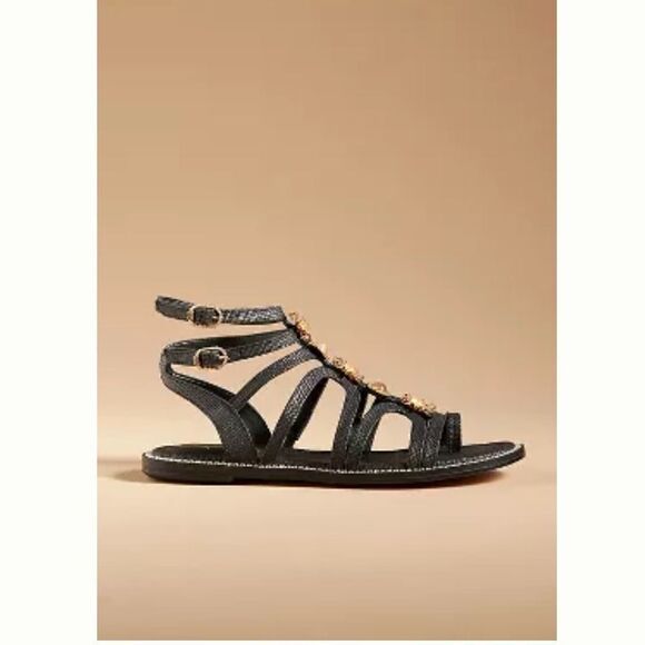 SAM EDELMAN Black Tianna GLADIATOR Sleek Sandals NWT Size 6.5 Crystal Accents - Picture 1 of 7